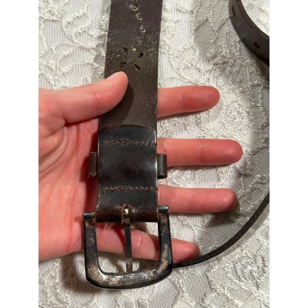 Vintage Brown Italian Leather Studded Floral Belt L Boho Festival Y2K Western